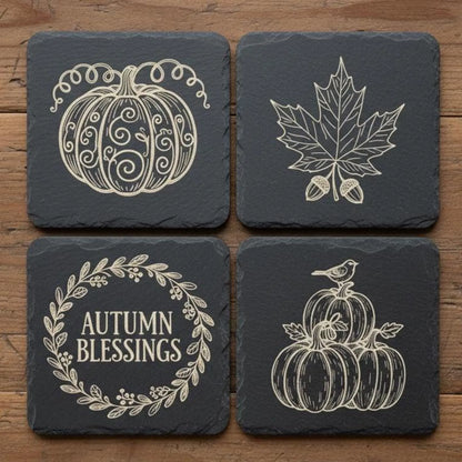 Pumpkin Halloween and Thanksgiving Laser Engraved 4x4" Slate Coasters