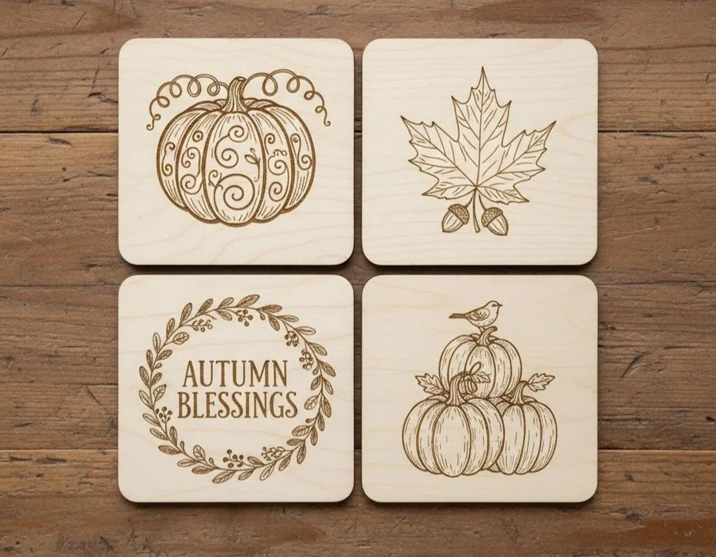 Pumpkin Halloween and Thanksgiving Laser Engraved 4x4" Slate Coasters
